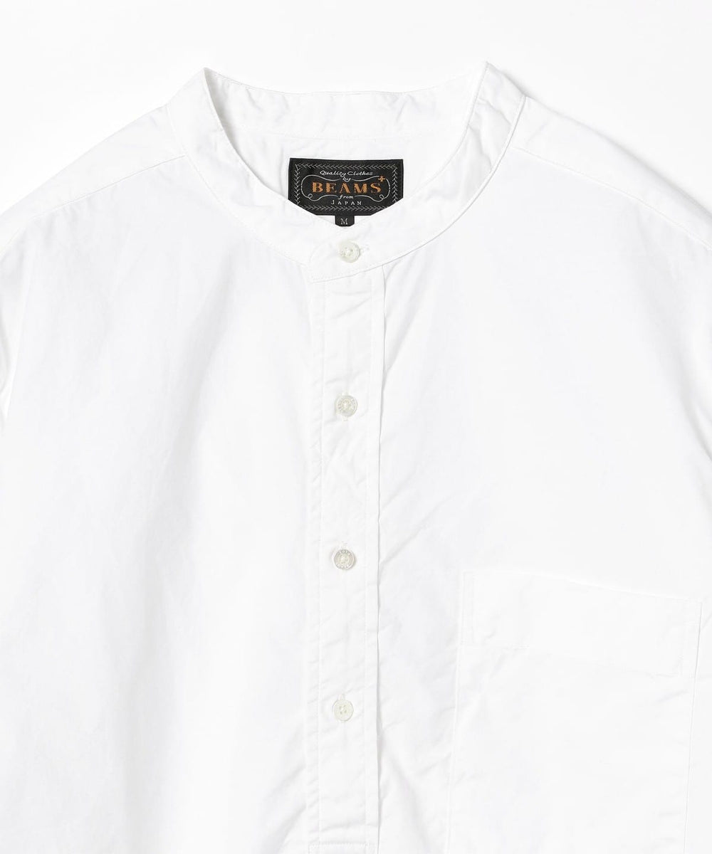 Beams Plus Band Collar Pullover Shirt - White