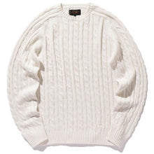 Load image into Gallery viewer, Cable Knit Linen Crew - White