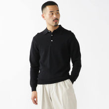 Load image into Gallery viewer, Long Sleeve 12G Knit Polo - Black