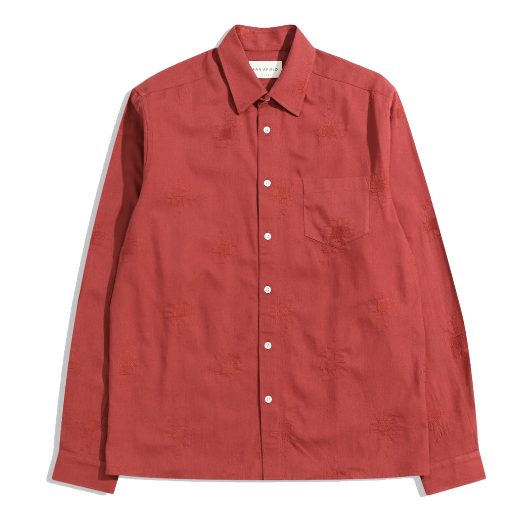 Embroidered Abstract Flower Shirt- Red