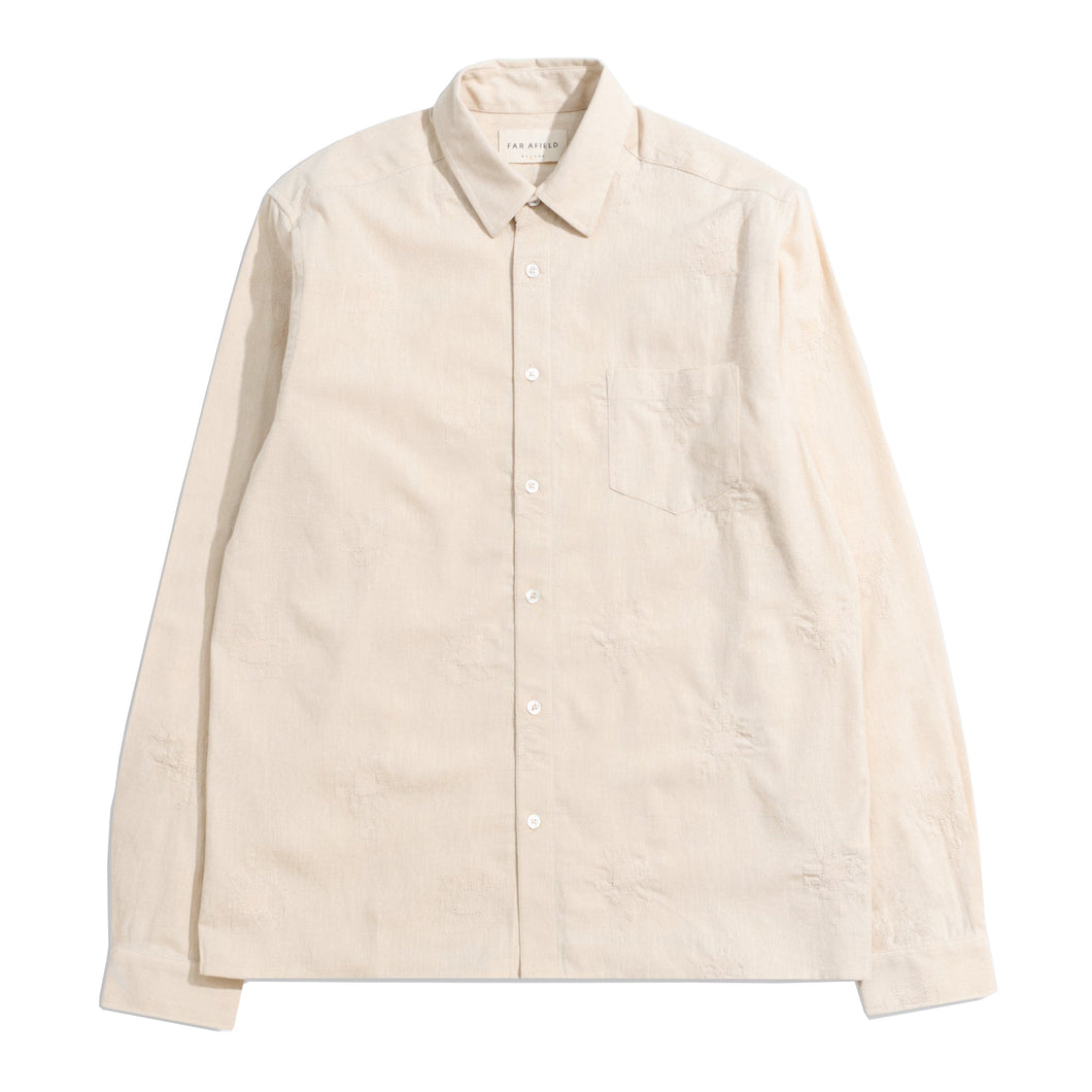Embroidered Abstract Flower Shirt - Stone