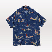 Load image into Gallery viewer, Open Collar Cupro Print Shirt - Blue
