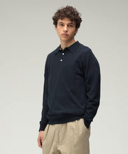 Load image into Gallery viewer, Long Sleeve 12G Knit Polo - Navy
