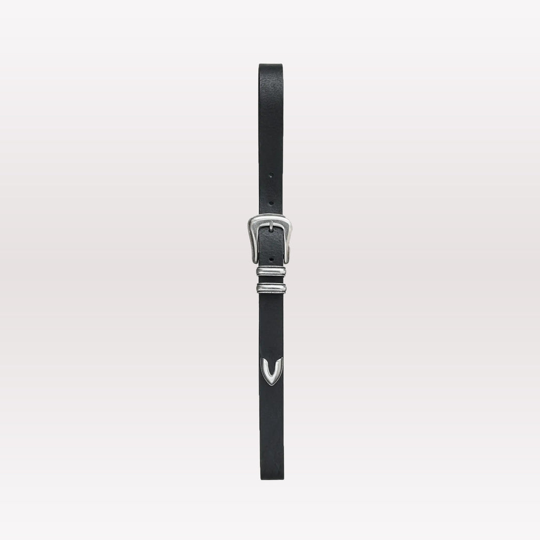Western Silver Leather Belt - Black