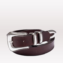 Load image into Gallery viewer, Western Silver Leather Belt - Dark Brown
