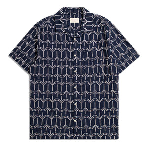 Stachio Camp Shirt - Palm Tree Dobby Navy