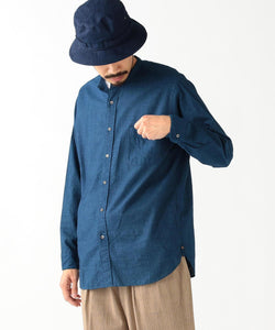 Band Collar Chambray Shirt - Indigo