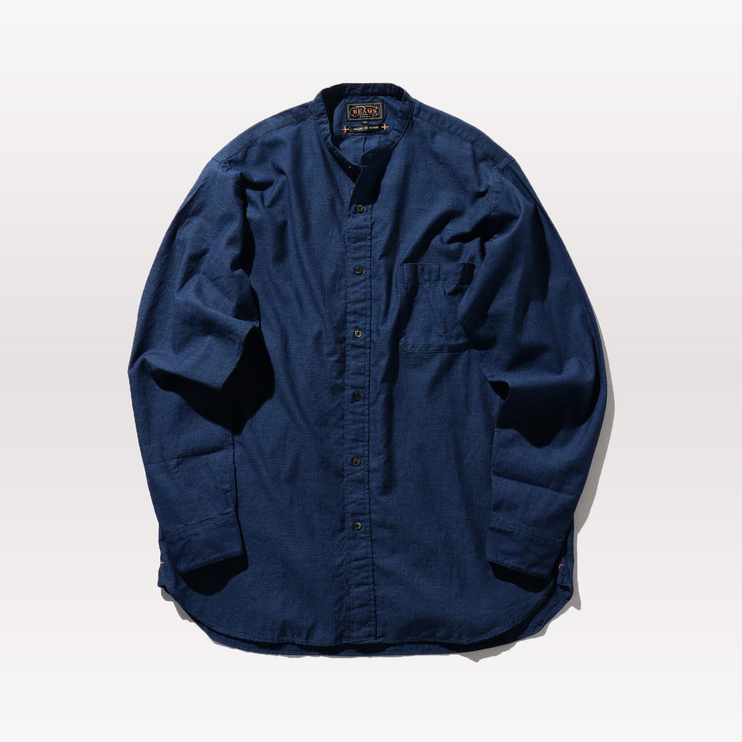 Band Collar Chambray Shirt - Indigo