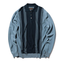 Load image into Gallery viewer, Knit Long Sleeve G12 Polo - Blue / Navy Stripe
