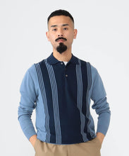 Load image into Gallery viewer, Knit Long Sleeve G12 Polo - Blue / Navy Stripe
