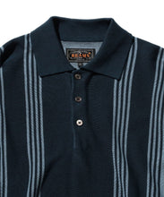 Load image into Gallery viewer, Knit Long Sleeve G12 Polo - Blue / Navy Stripe
