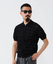 Load image into Gallery viewer, Mesh Knit Zip Polo - Black
