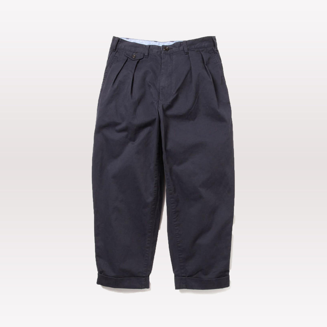 2 Pleats Tapered Twill Trousers - Navy