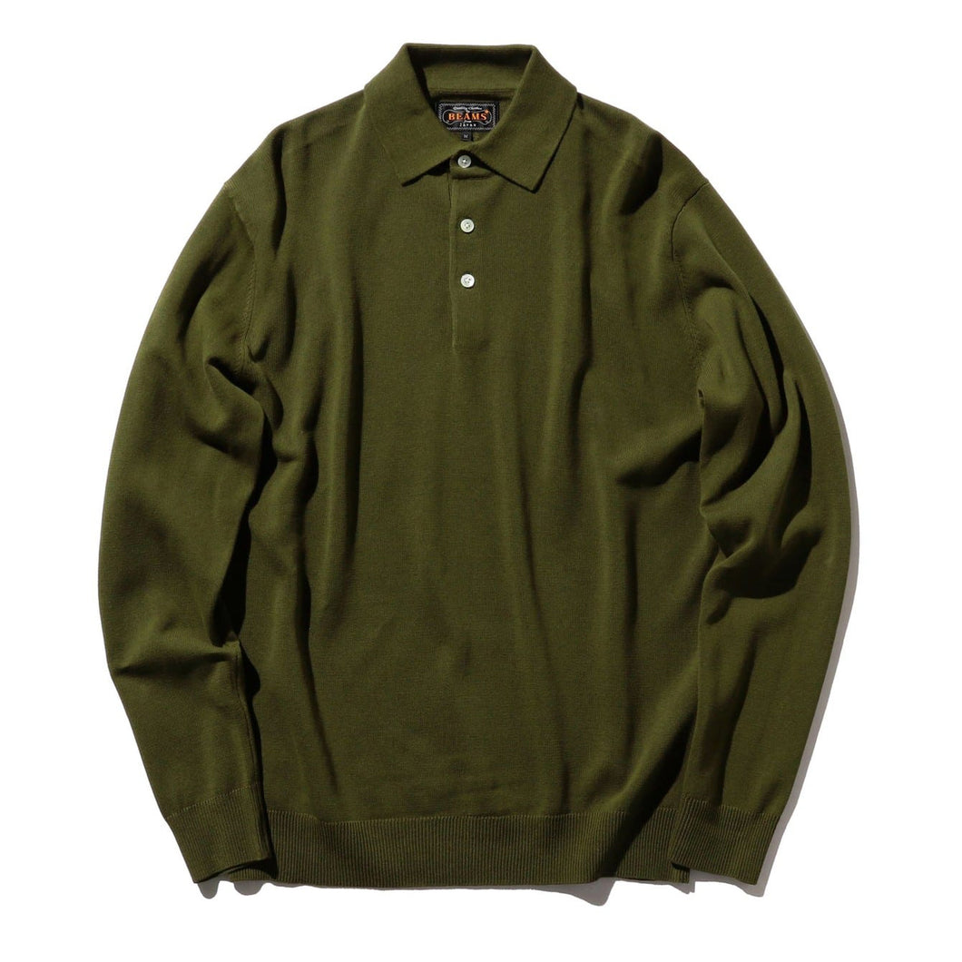 Long Sleeve 12G Knit Polo - Olive