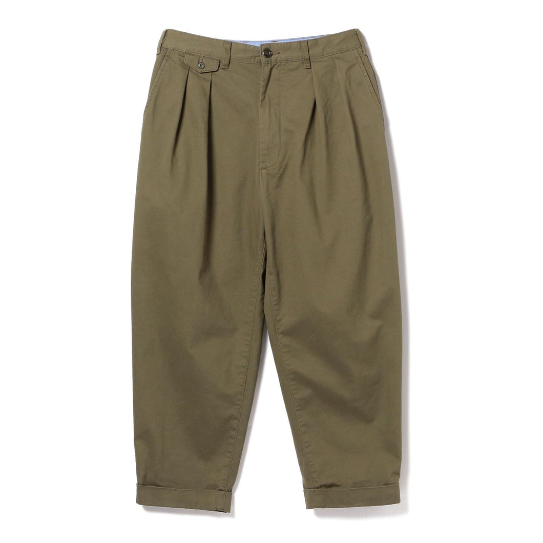 2 Pleats Twill Trousers - Olive