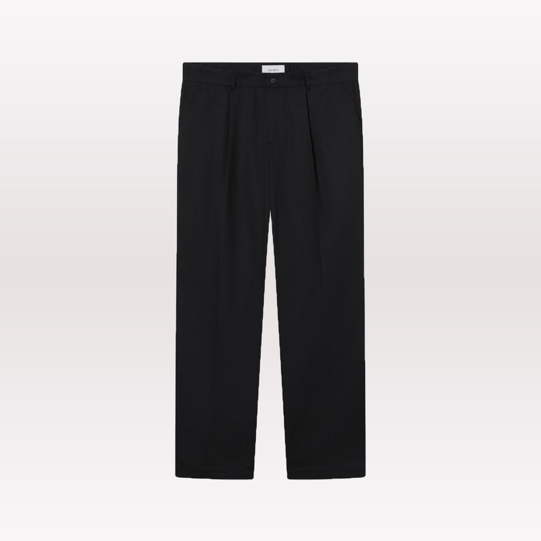 Reece Pleated Twill Pants - Black