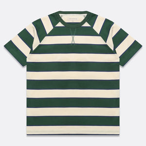 Dos Stripe Raglan T-Shirt  - Dark Green / Seed Pearl