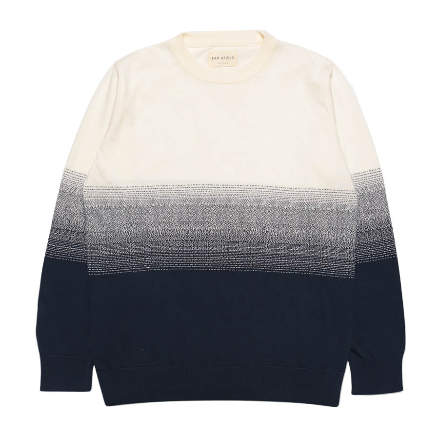 Crew Neck Knit Faded Stripe - Snow White / Navy Iris