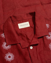 Load image into Gallery viewer, Stachio Camp Shirt - Sol Stripe Embroidery Deep Red
