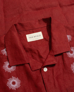 Stachio Camp Shirt - Sol Stripe Embroidery Deep Red