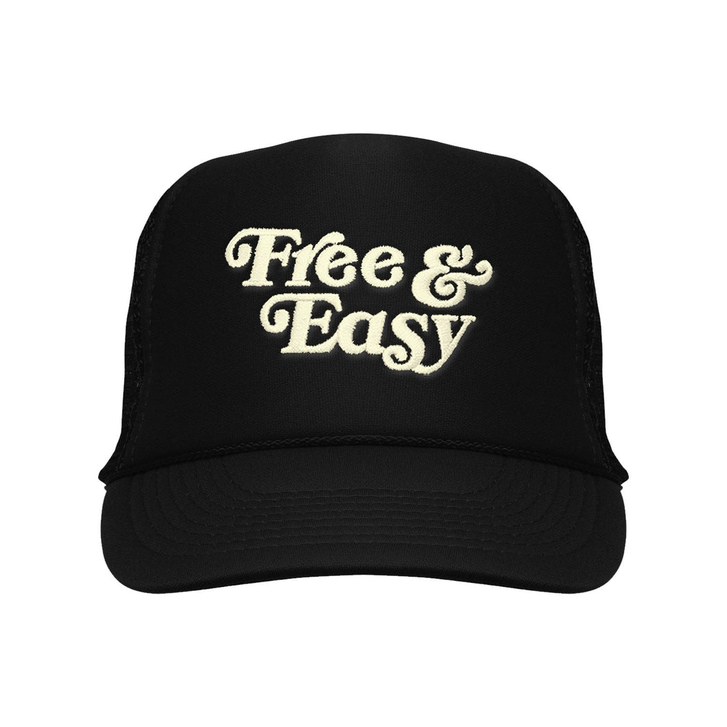 Free & Easy Embroidered Trucker Hat - Black