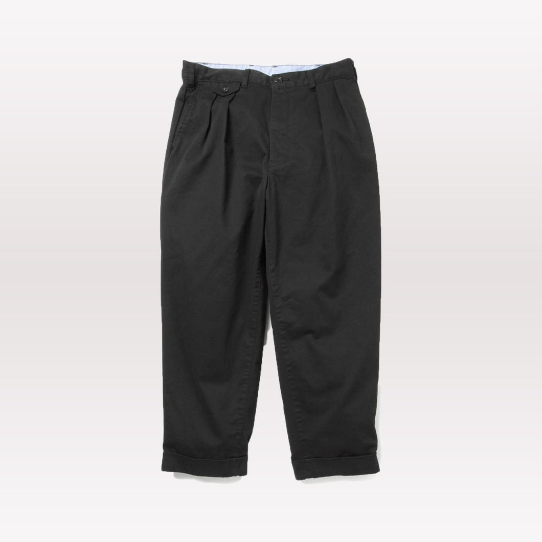 2 Pleats Tapered Twill Trousers - Black
