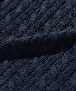 Cable Knit Linen Crew - Navy